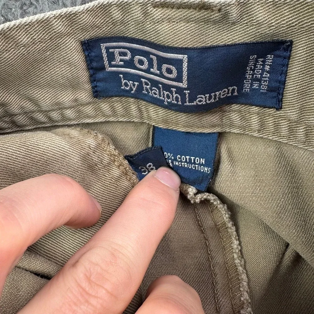 Polo Ralph‎ Lauren Mens 38 Khaki Tan Cotton Chino Shorts Flat Front Classic Fit